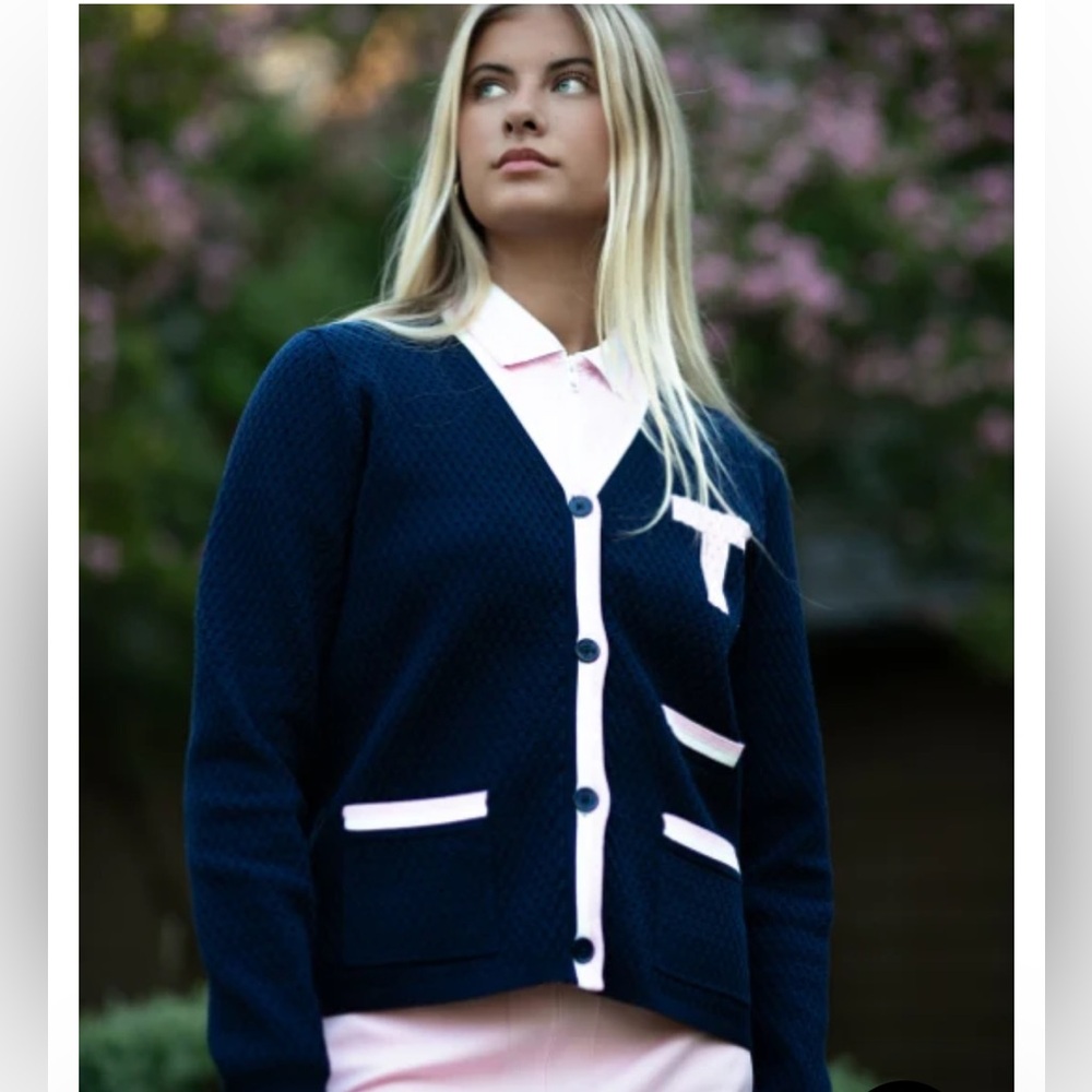 Luxury golf apparel preppy cardigan clubhouse attire moisture wicking sz small